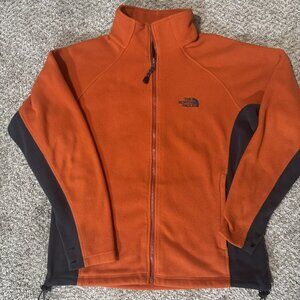 North Face Fleece Jacket Men's M Orange Gray Full Zip Embroidered Zip Pockets